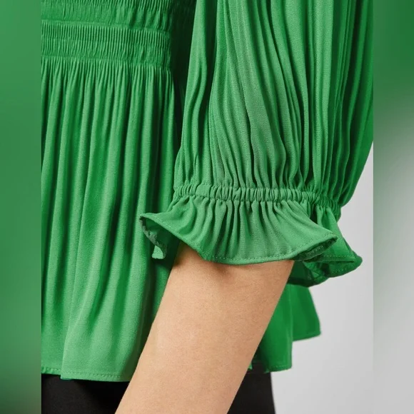 Ted Baker London Airlie Pleated Smocking High Neck Crepe Ruffled Blouse Large - Picture 4 of 11